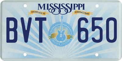 MS license plate BVT650