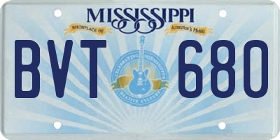 MS license plate BVT680