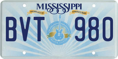 MS license plate BVT980
