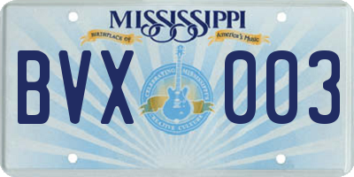 MS license plate BVX003