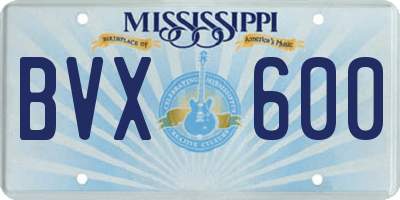 MS license plate BVX600