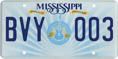 MS license plate BVY003