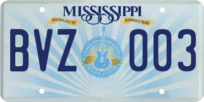 MS license plate BVZ003