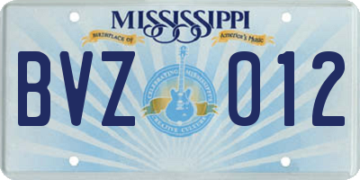 MS license plate BVZ012