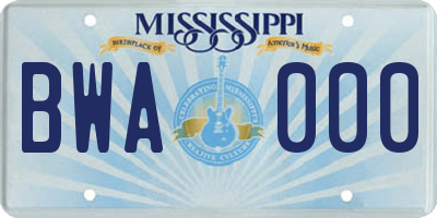 MS license plate BWA000