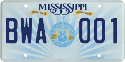 MS license plate BWA001