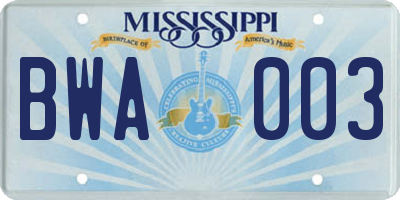 MS license plate BWA003