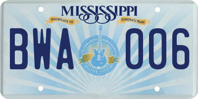 MS license plate BWA006