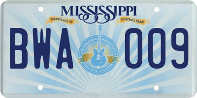 MS license plate BWA009
