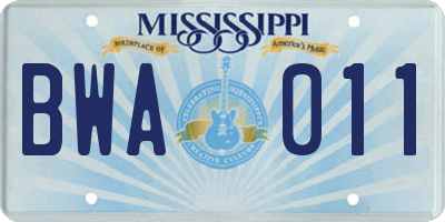 MS license plate BWA011