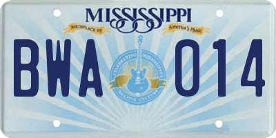 MS license plate BWA014