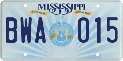 MS license plate BWA015