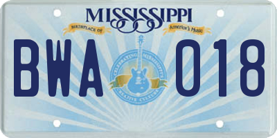 MS license plate BWA018