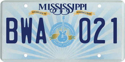 MS license plate BWA021