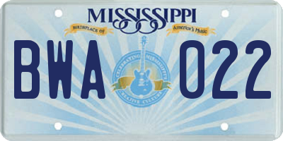 MS license plate BWA022