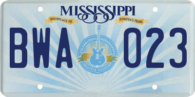 MS license plate BWA023