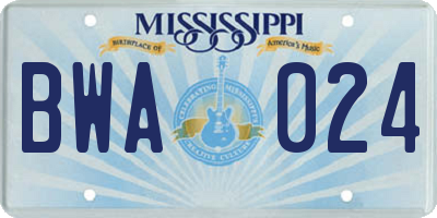 MS license plate BWA024