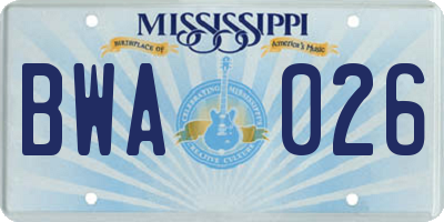 MS license plate BWA026
