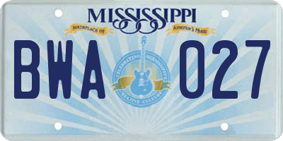 MS license plate BWA027