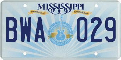 MS license plate BWA029