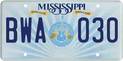 MS license plate BWA030