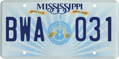 MS license plate BWA031