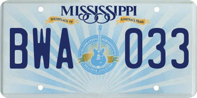 MS license plate BWA033