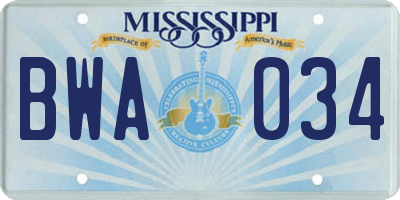 MS license plate BWA034