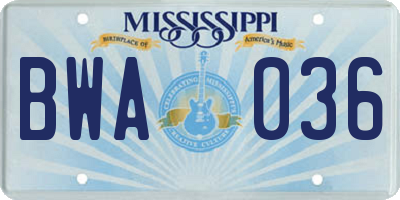 MS license plate BWA036