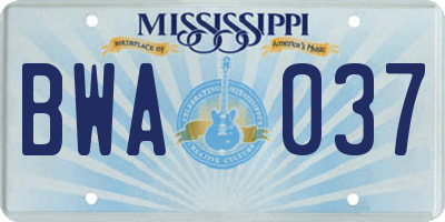 MS license plate BWA037