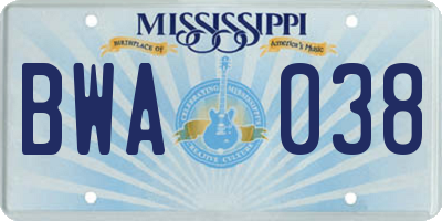 MS license plate BWA038