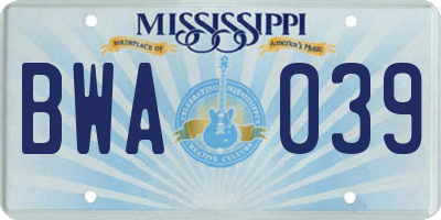 MS license plate BWA039