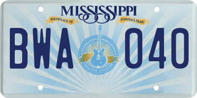 MS license plate BWA040