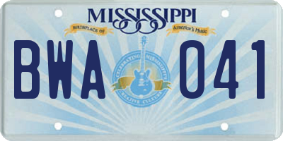 MS license plate BWA041