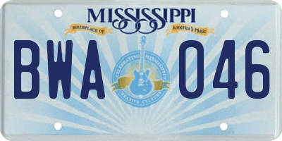MS license plate BWA046