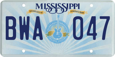 MS license plate BWA047