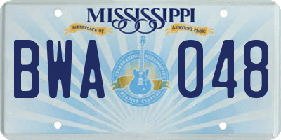 MS license plate BWA048