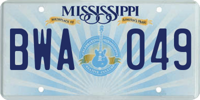 MS license plate BWA049