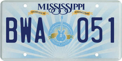 MS license plate BWA051