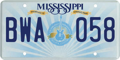 MS license plate BWA058
