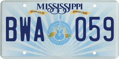 MS license plate BWA059