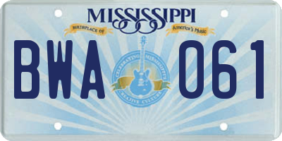 MS license plate BWA061