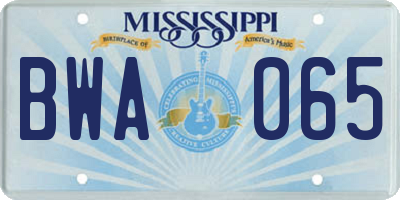 MS license plate BWA065