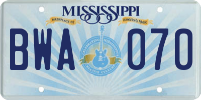 MS license plate BWA070