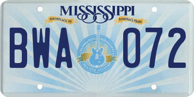 MS license plate BWA072