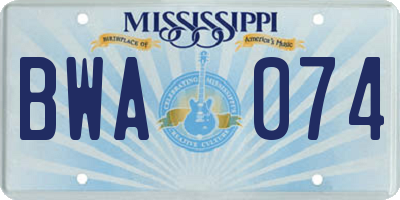 MS license plate BWA074