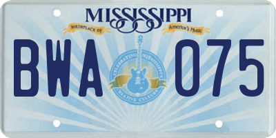 MS license plate BWA075