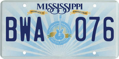 MS license plate BWA076