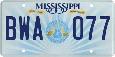 MS license plate BWA077