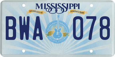 MS license plate BWA078